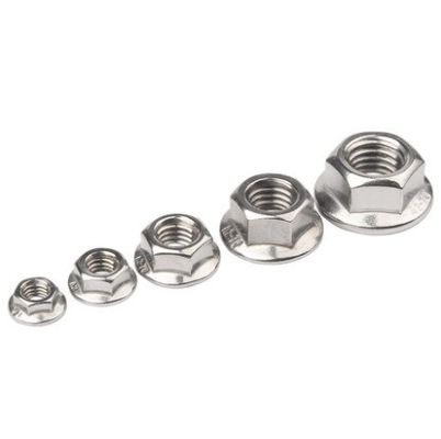 304 M8 Hex Lock Din6923 Self Locking Hexagon Flange Nut com tratamento de superfície plana