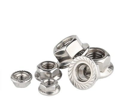 304 M8 Hex Lock Din6923 Self Locking Hexagon Flange Nut com tratamento de superfície plana