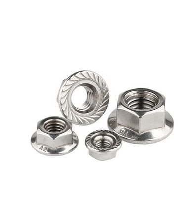 304 M8 Hex Lock Din6923 Self Locking Hexagon Flange Nut com tratamento de superfície plana
