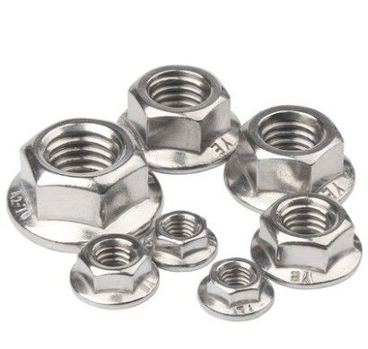 304 M8 Hex Lock Din6923 Self Locking Hexagon Flange Nut com tratamento de superfície plana